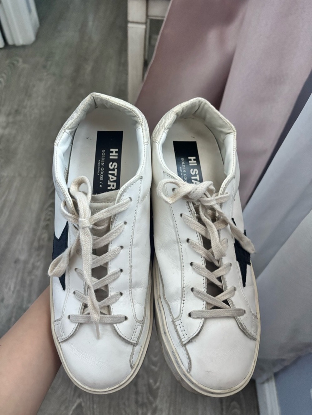 Golden Goose Hi Star Sneakers White Black Star EU 40 US 9 - Picture 3 of 11